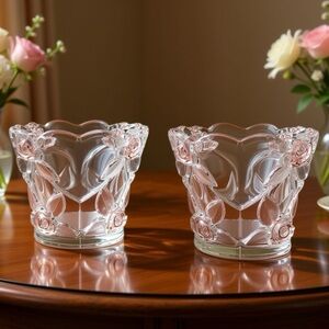 Vintage Mikasa Bella Rosa Pink Frosted Glass Votive Candle Holder Set of 2